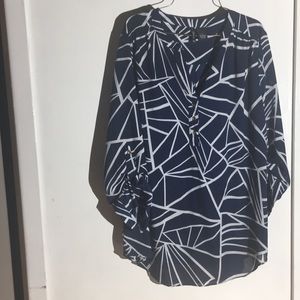 Navy and White Geometric Blouse